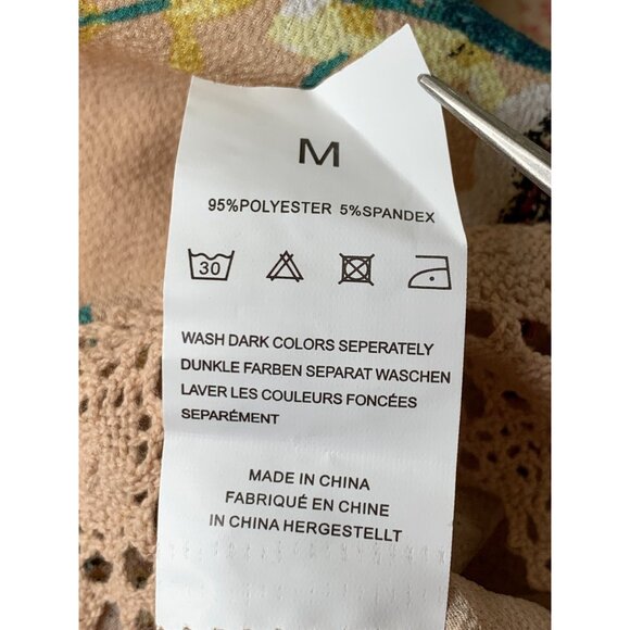 New Floral Beige Kimono Cardigan Lace Trim & 3/4 Bell Sleeves M RC10148 Open - Picture 6 of 10